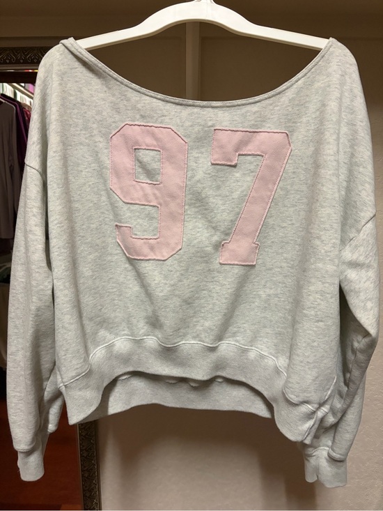 Hollister Tops - Hollister Light Gray Off-Shoulder Sweatshirt with Pink '97 Applique